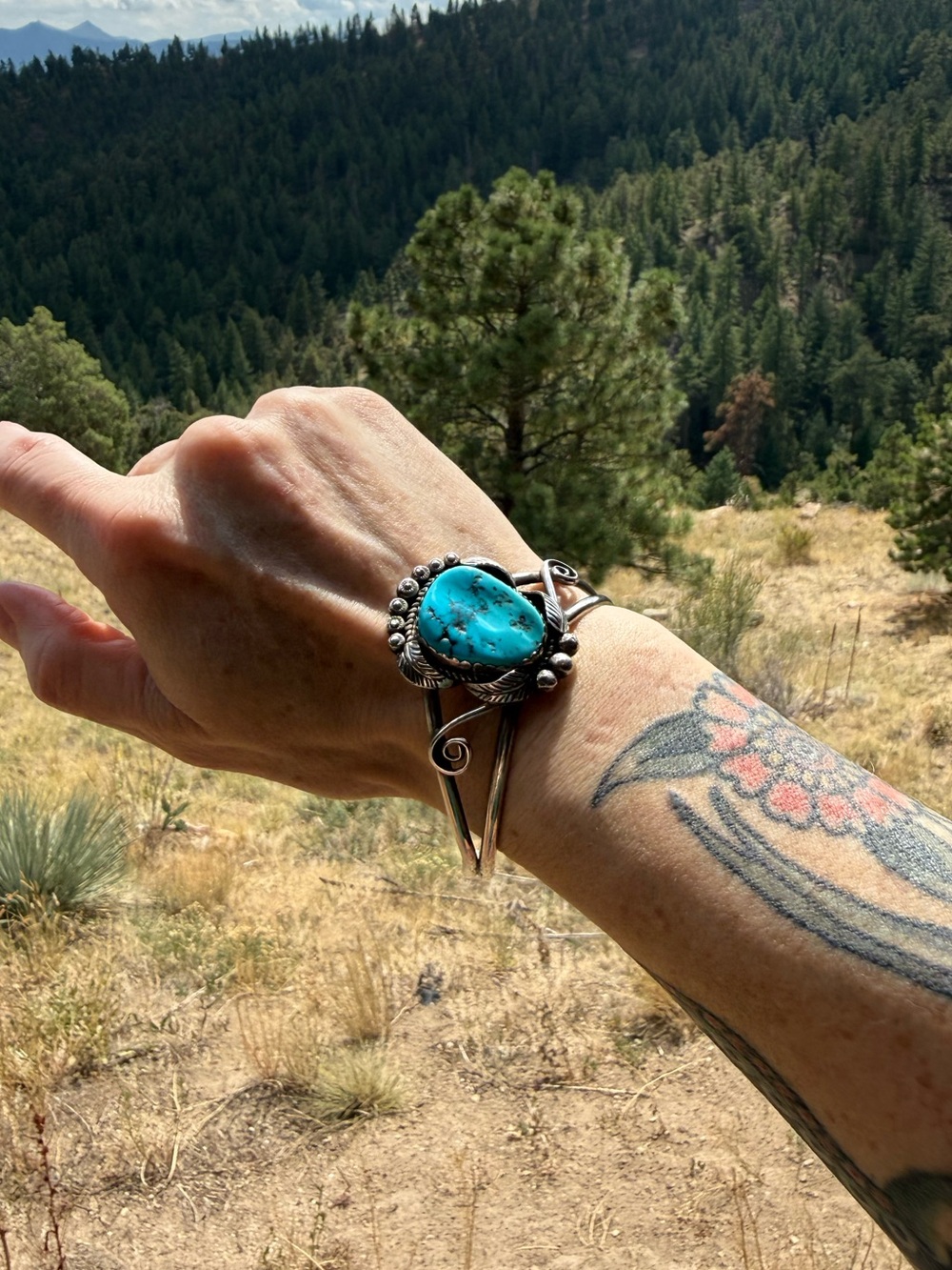Vintage Native Turquoise Sterling Silver Sweater Cuff Bracelet - 26g - Size 6